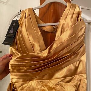 Golden Pleated Wrap Gown